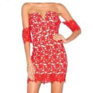 JOA womans red lace overlay mini dress size M